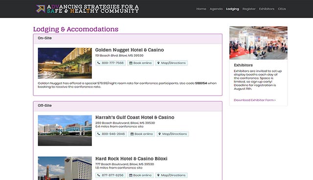screenshot of 2018 Advancing Strategies Conference accommodations page