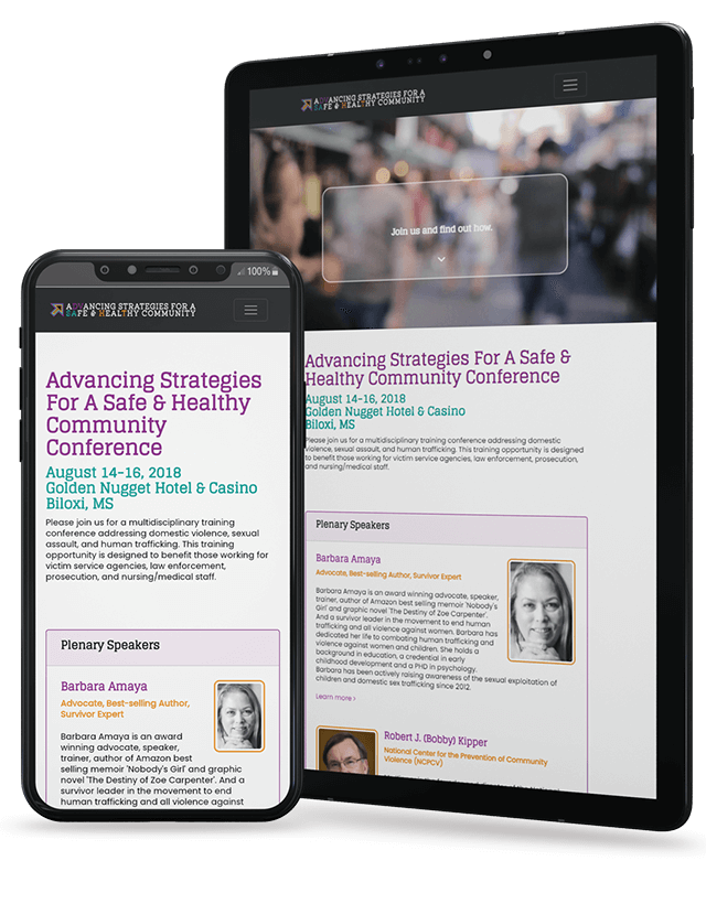 2018 Advancing Strategies Conference home page displayed on iPad and iPhone screens