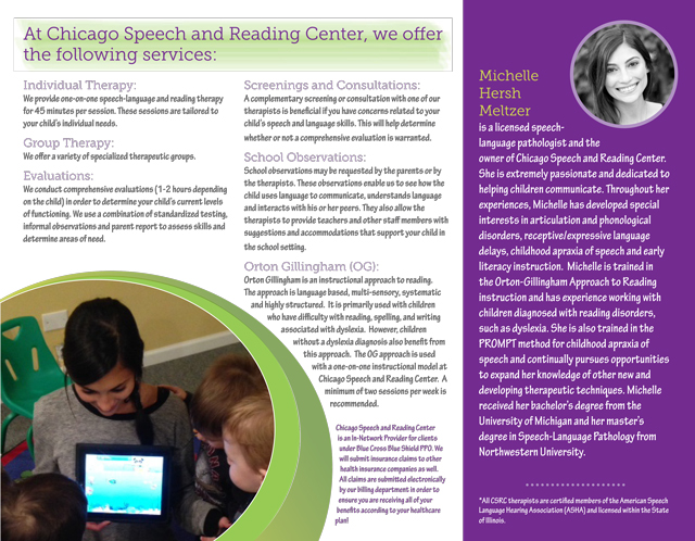 Chicago Speech and Reading trifold brochure back