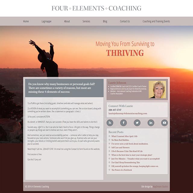 scrolling display of Four Elements Coaching home page