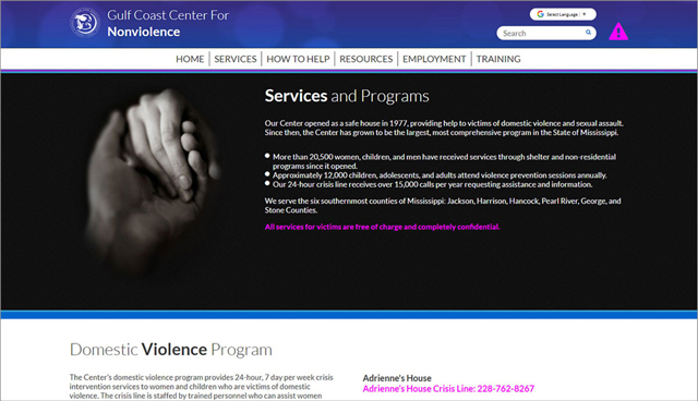 screenshot of GCCFN services page