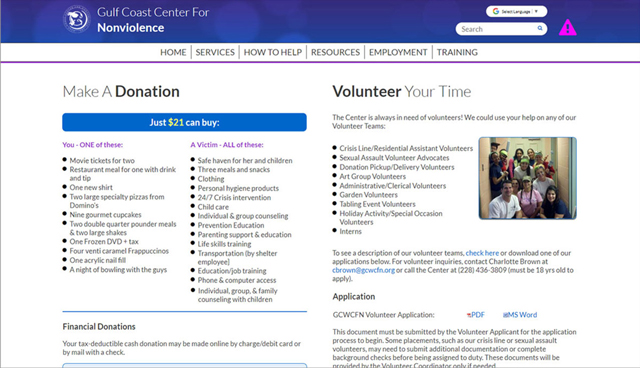 screenshot of GCCFN donations page