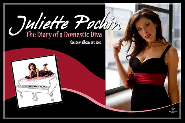 front of promotional postcard mailer for Juliette Pochin LP Diary of a Domestic Diva