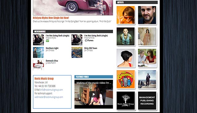 screenshot of Roots Music Group home page
