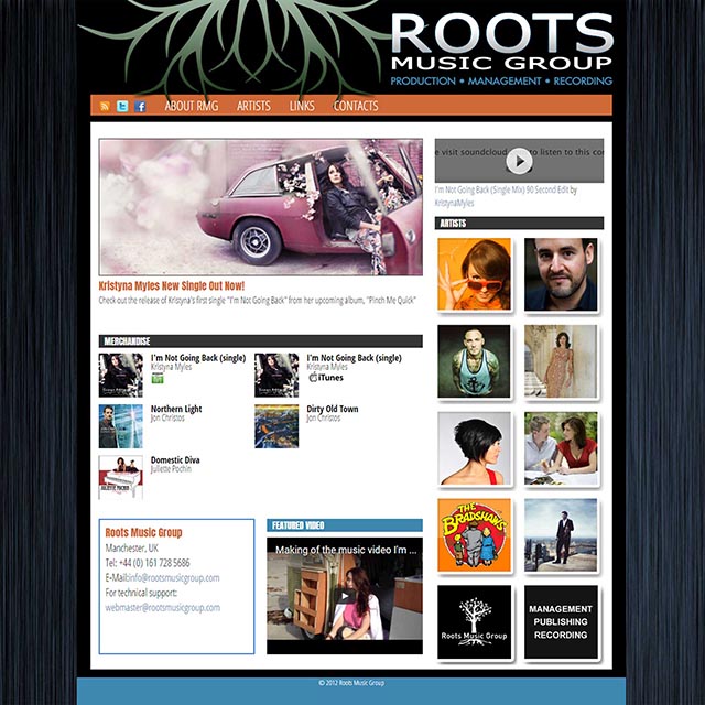 scrolling display of Roots Music Group home page